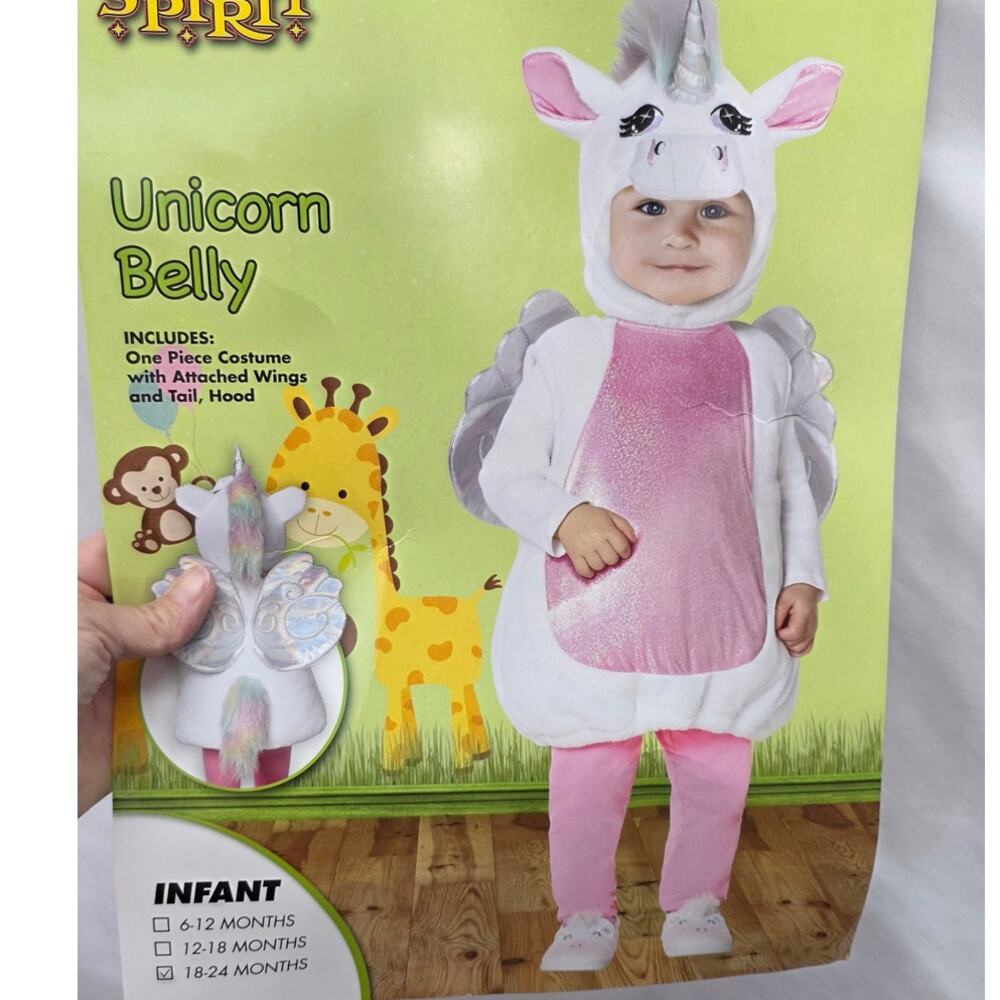 Spirit Halloween White Unicorn Pink Sparkle Belly Plush Costume 18-24 Months